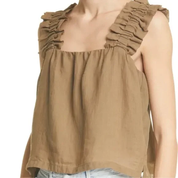 FRAME Ruffle Strap Tank Moss Green Size Large - Picture 7 of 12